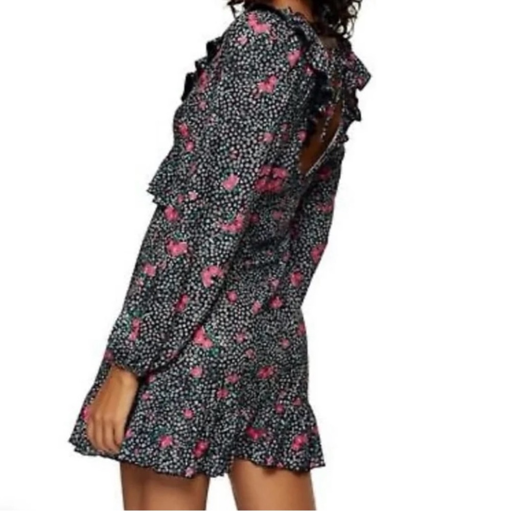 TOPSHOP RUFFLE FLORAL PRINT MINI DRESS MEDIUM - Picture 2 of 8